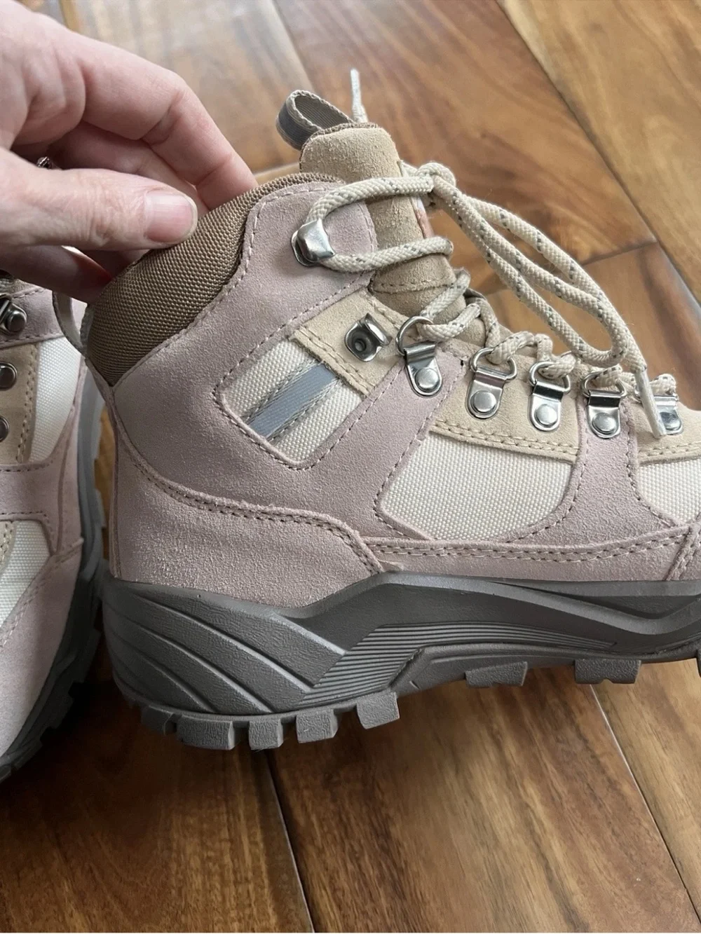 J.Crew Nordic Hiker Boots Women Pink Beige Leather Winter Outdoor 9 M14